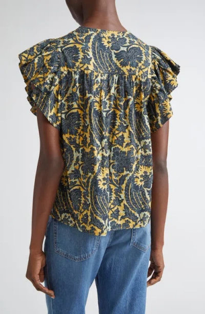 Ulla Johnson Sienna Flutter Sleeve Top Luna In Blue