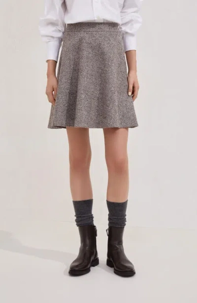 Brunello Cucinelli Carded Wool Herringbone Mini Circle Skirt In Neutral