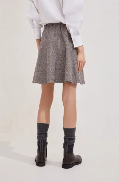 Brunello Cucinelli Carded Wool Herringbone Mini Circle Skirt In Neutral