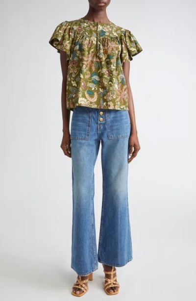 Ulla Johnson Perline Flutter-sleeve Floral Blouse