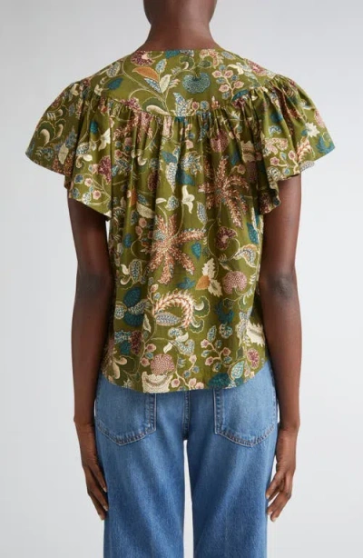 Ulla Johnson Perline Flutter-sleeve Floral Blouse