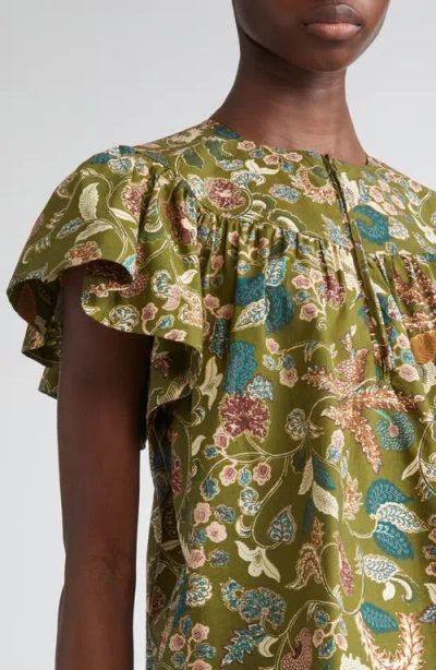 Ulla Johnson Perline Flutter-sleeve Floral Blouse
