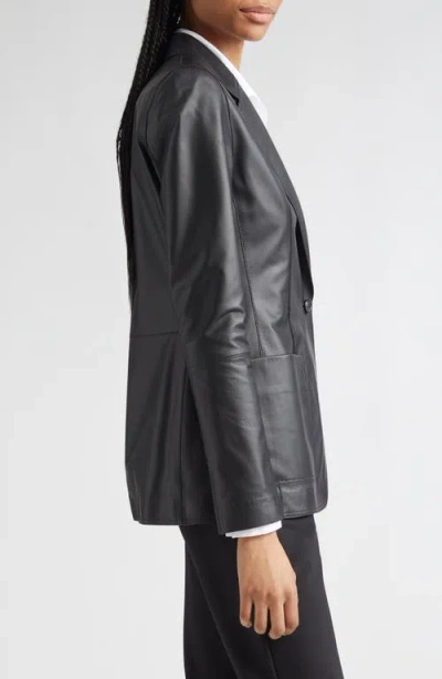 Lafayette 148 New York Patch Pocket Leather Blazer In Black