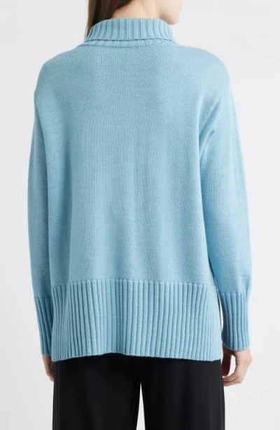 Eileen Fisher Turtleneck Merino Wool Sweater In Blue