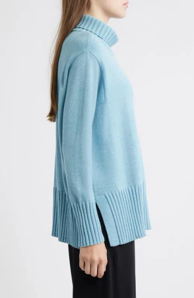 Eileen Fisher Turtleneck Merino Wool Sweater In Blue