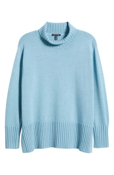Eileen Fisher Turtleneck Merino Wool Sweater In Blue