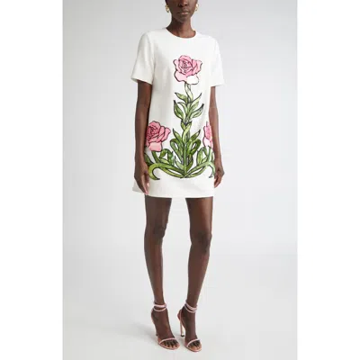 Oscar De La Renta Rose Embroidered Wool Blend Minidress