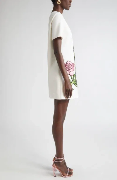 Oscar De La Renta Rose Embroidered Wool Blend Minidress