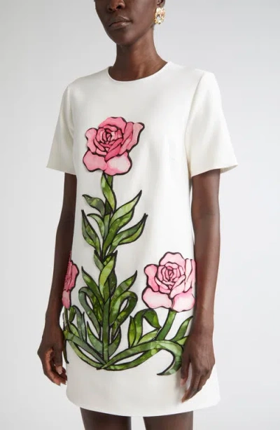 Oscar De La Renta Rose Embroidered Wool Blend Minidress