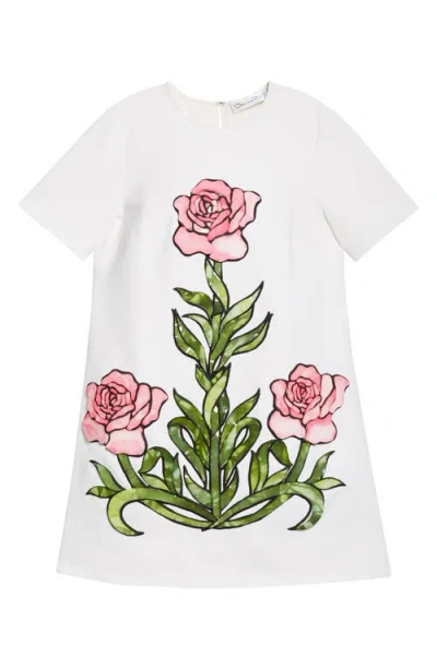 Oscar De La Renta Rose Embroidered Wool Blend Minidress