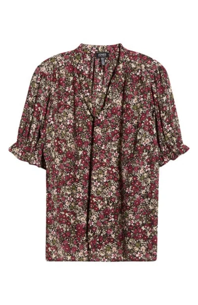 Jones New York Plus Size Printed Tie-neck Short-puff-sleeve Blouse In Multi