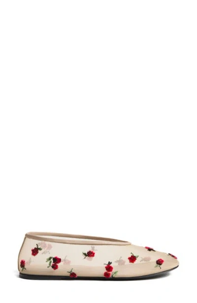 Khaite Marcy Raspberry-embroidered Mesh Flats