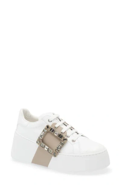 Roger Vivier Viv Skate Crystal Embellished Platform Sneaker In White