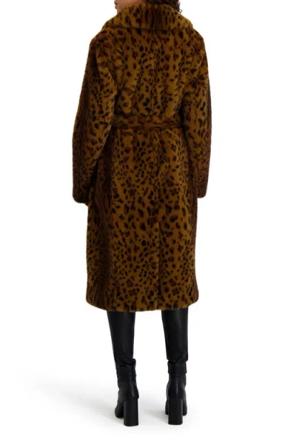 Karl Lagerfeld Leopard Print Faux Fur Wrap Coat In Brown