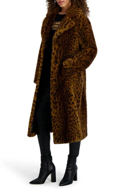Karl Lagerfeld Leopard Print Faux Fur Wrap Coat In Brown