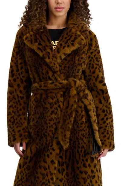 Karl Lagerfeld Leopard Print Faux Fur Wrap Coat In Brown