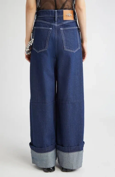 Simone Rocha Turbo Crystal Embellished Wide Leg Puddle Carpenter Jeans In Blue