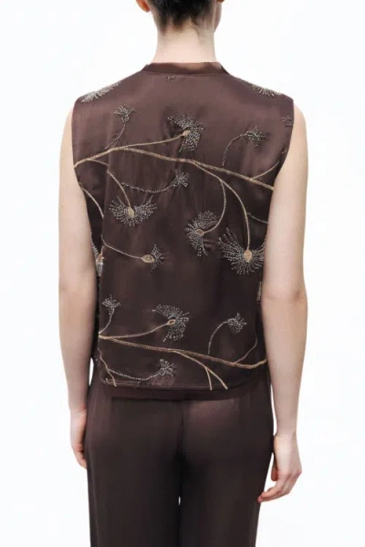 Nocturne Beaded Tie-front Vest In Brown