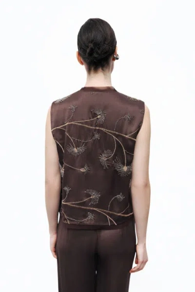 Nocturne Beaded Tie-front Vest In Brown