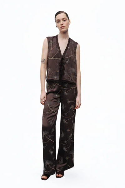 Nocturne Beaded Tie-front Vest In Brown