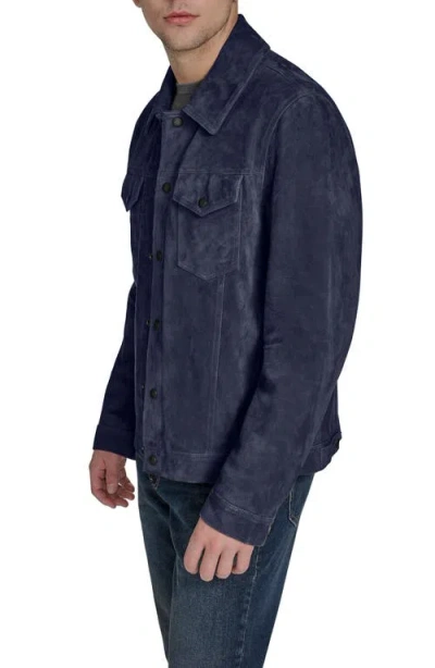 Cole Haan Suede Trucker Jacket In Blue