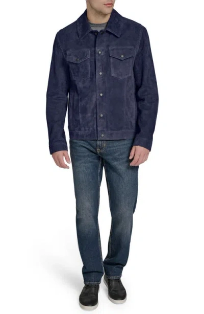 Cole Haan Suede Trucker Jacket In Blue