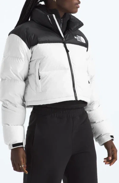 The North Face Nuptse Water Repellent 700 Fill Power Down Short Puffer Jacket In White