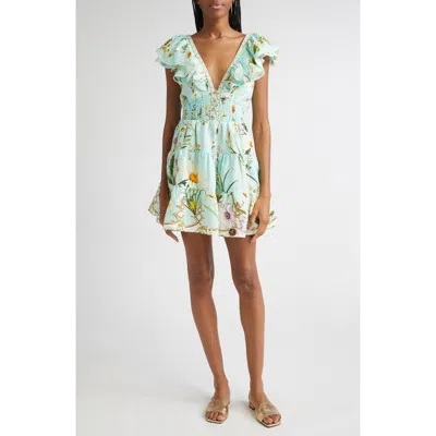 Camilla Floral Freefall Tiered Linen Minidress In Multi
