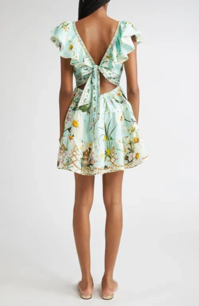 Camilla Floral Freefall Tiered Linen Minidress In Multi