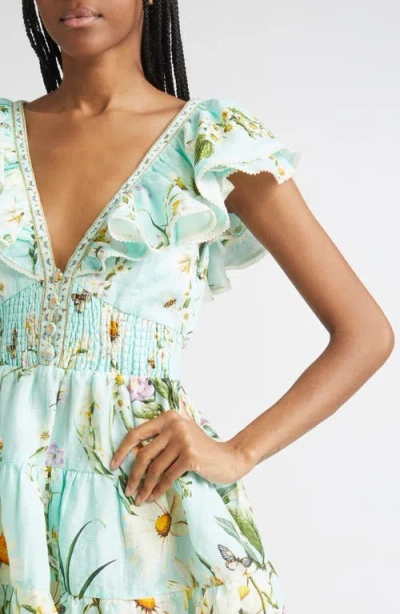 Camilla Floral Freefall Tiered Linen Minidress In Multi