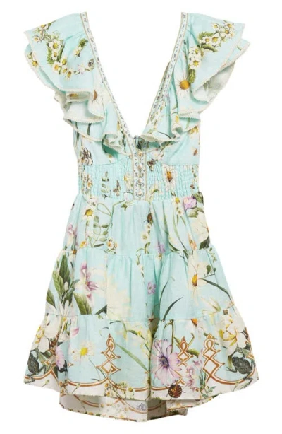 Camilla Floral Freefall Tiered Linen Minidress In Multi