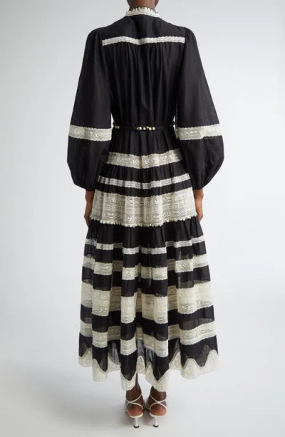 Zimmermann Rhiannon Lace Stripe Long Sleeve Billow Midi Shirtdress
