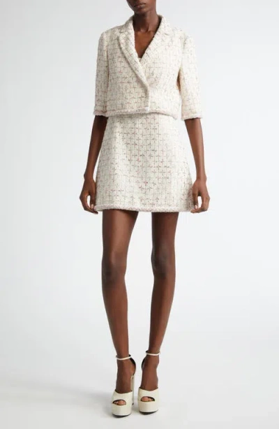 Giambattista Valli Windowpane Check Tweed Crop Jacket In White