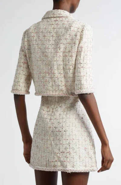 Giambattista Valli Windowpane Check Tweed Crop Jacket In White