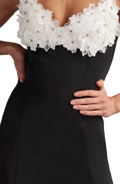 Sho By Tadashi Shoji 3-d Floral Bodice Mixed Media Cocktail Dress In Black