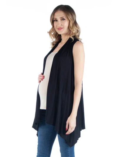 24seven Comfort Apparel Maternity Draped Open Front Sleeveless Cardigan In White
