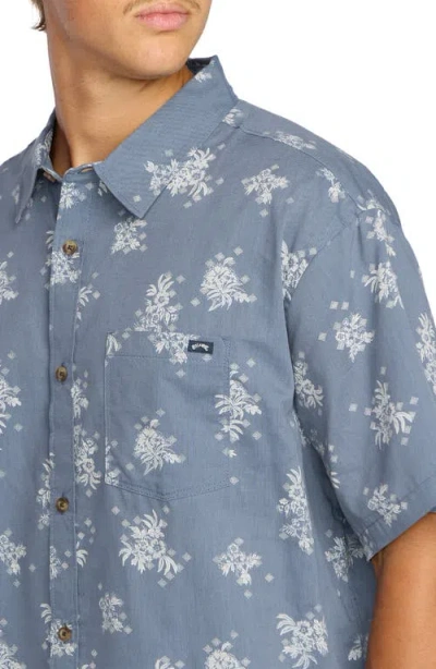 Billabong Sundays Print Short Sleeve Button-up Shirt In Blue
