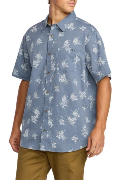 Billabong Sundays Print Short Sleeve Button-up Shirt In Blue
