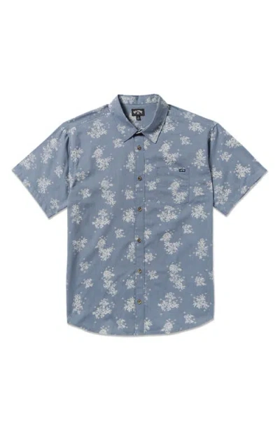 Billabong Sundays Print Short Sleeve Button-up Shirt In Blue