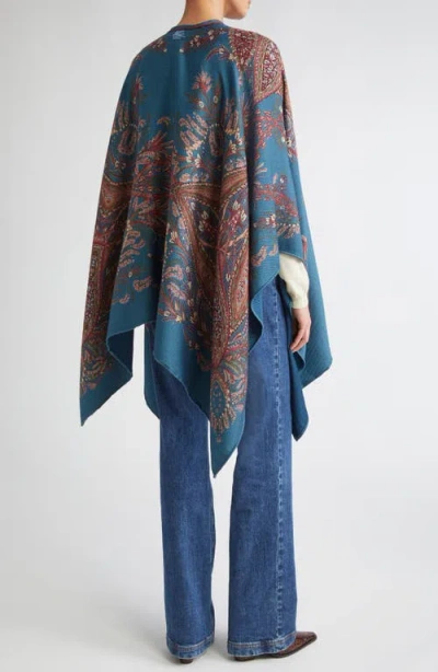 Etro Paisley Print Cape In Blue