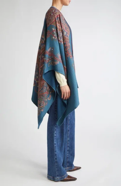 Etro Paisley Print Cape In Blue