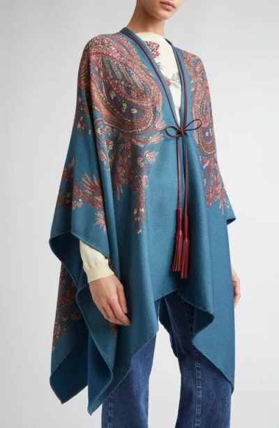 Etro Paisley Print Cape In Blue