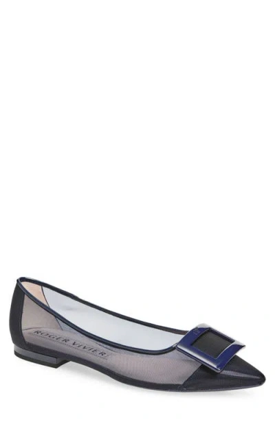 Roger Vivier Gommettine Buckle Pointed Toe Mesh Ballerina Flat
