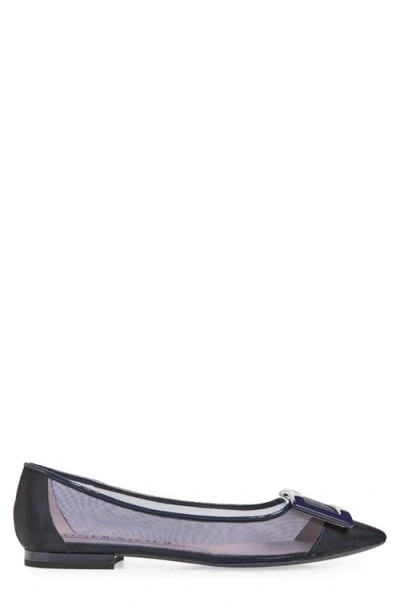 Roger Vivier Gommettine Buckle Pointed Toe Mesh Ballerina Flat