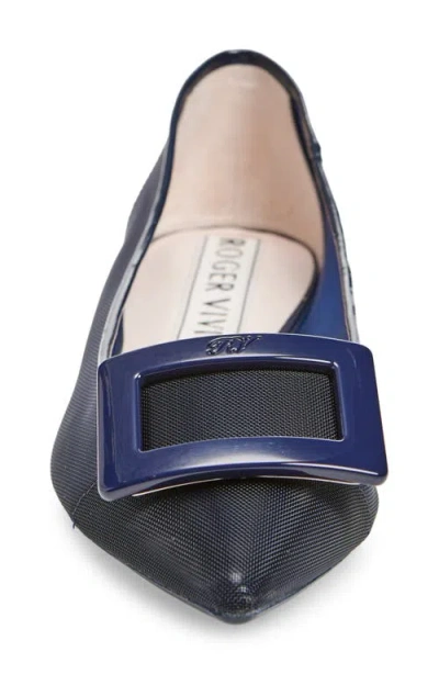Roger Vivier Gommettine Buckle Pointed Toe Mesh Ballerina Flat