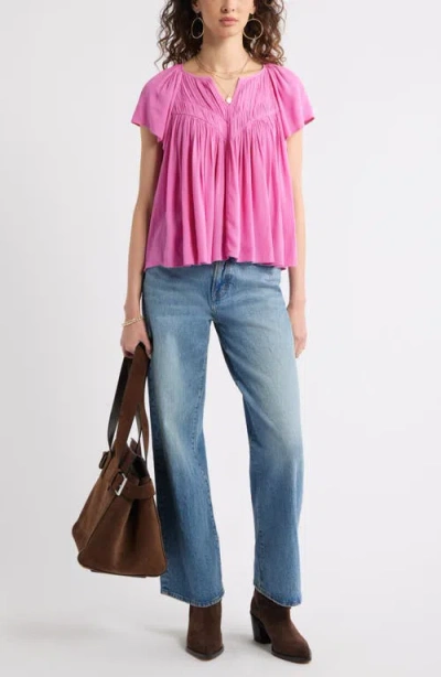 Treasure & Bond Shirred Raglan Sleeve Gauze Top In Pink