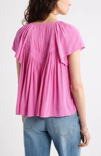 Treasure & Bond Shirred Raglan Sleeve Gauze Top In Pink