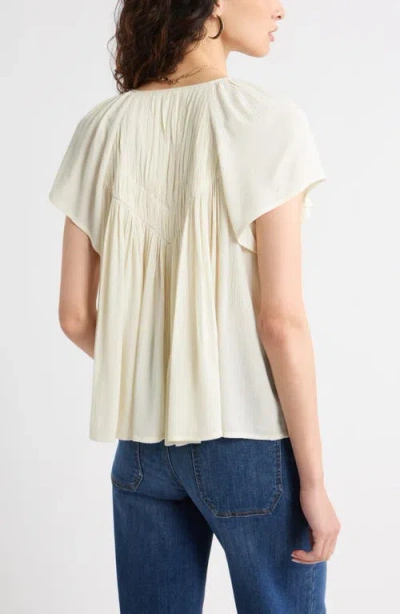 Treasure & Bond Shirred Raglan Sleeve Gauze Top In White