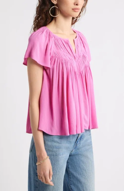 Treasure & Bond Shirred Raglan Sleeve Gauze Top In Pink