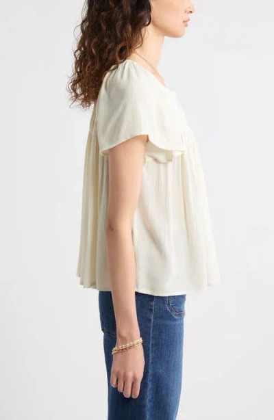 Treasure & Bond Shirred Raglan Sleeve Gauze Top In White